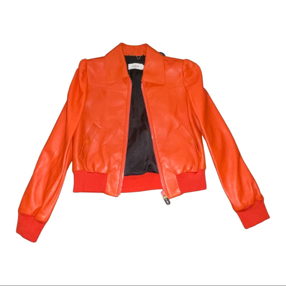 NWT COACH Orange leather jacket